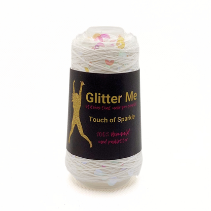 Garn - 50g - Touch of Sparkle - Hvid med irridescent, transparente pailletter
