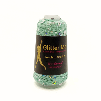 Garn - 50g - Touch of Sparkle - Grøn med sølv holografiske pailletter