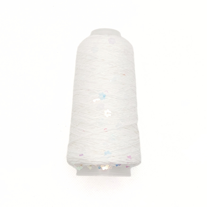 Garn - 50g - Touch of Sparkle - Hvid med irridescent, transparente blomster pailletter