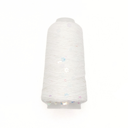 Garn - 50g - Touch of Sparkle - Hvid med irridescent, transparente blomster pailletter