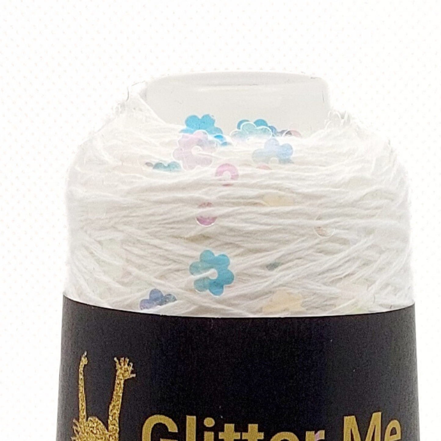 Garn - 50g - Touch of Sparkle - Hvid med irridescent, transparente blomster pailletter