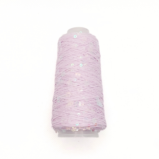 Garn - 50g - Touch of Sparkle - Lilla med irridescent, transparente blomster pailletter