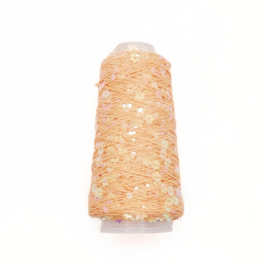 Garn - 50g - Touch of Sparkle - Orange med irridescent, transparente blomster pailletter