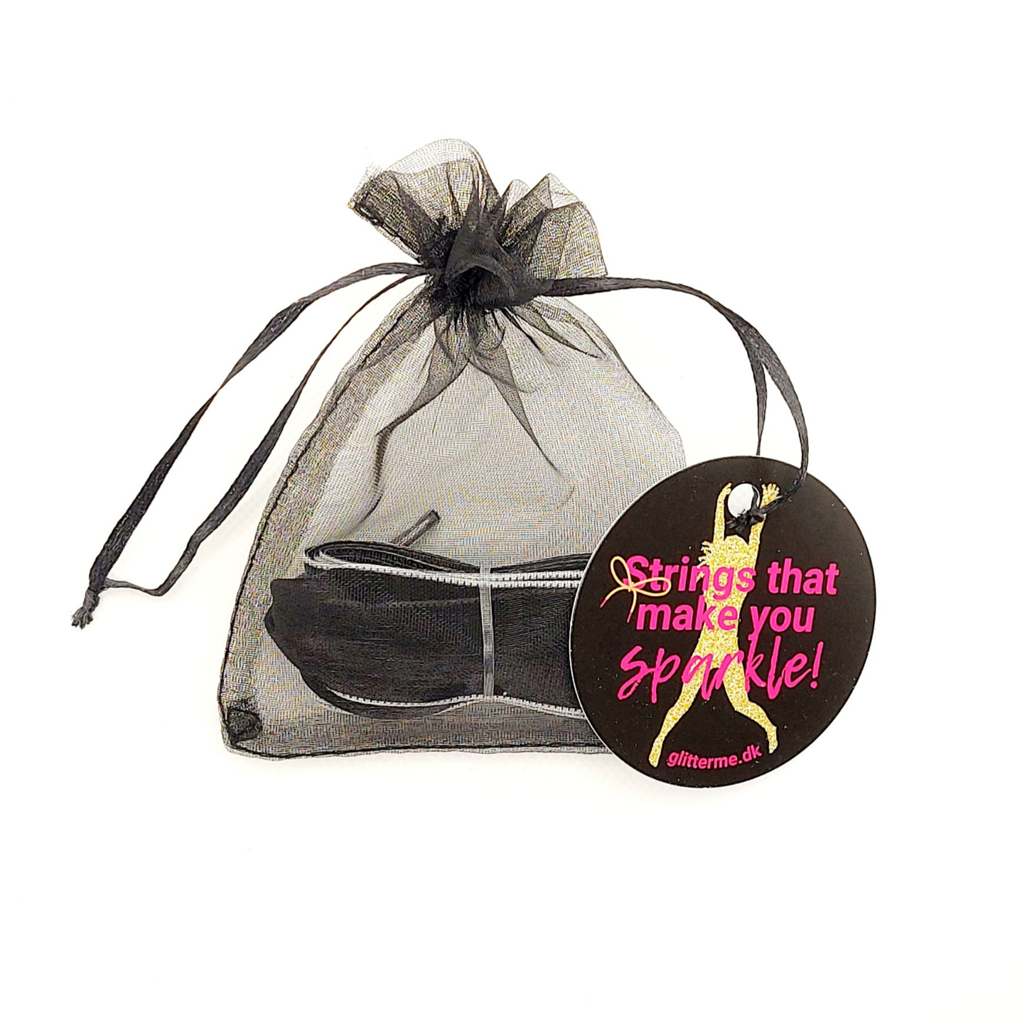 Shoelaces - Chiffon ribbon - Black w. black hearts - 120 cm