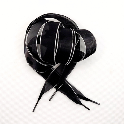 Shoelaces - Chiffon ribbon - Black w. black hearts - 120 cm
