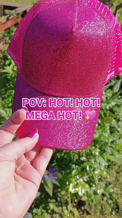 Ponytail Cap - Hot Pink glitter w. hot pink net