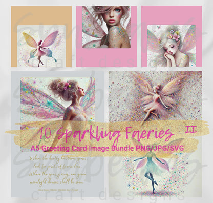 Clipart: 10 Sparkling Faeries II - A5 Greeting Card Image Bundle