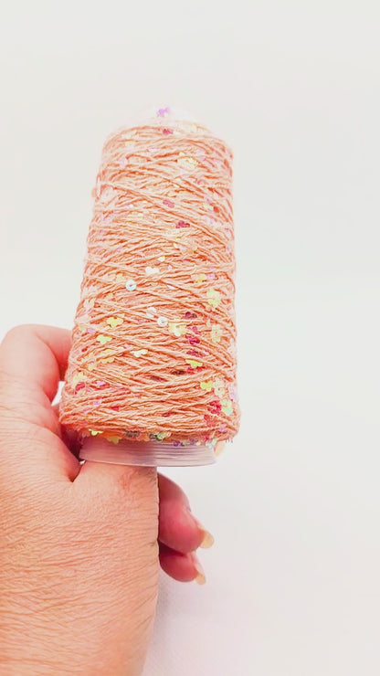 Garn - 50g - Touch of Sparkle - Orange med irridescent, transparente blomster pailletter