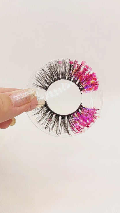 Pink Inferno øjenvipper - 8mm - Luksuriøse m. Hot Pink glimmer (reusable 25x)