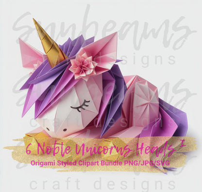 Clipart: 6 Sleepy Unicorns - Origami Styled Digital Image Bundle