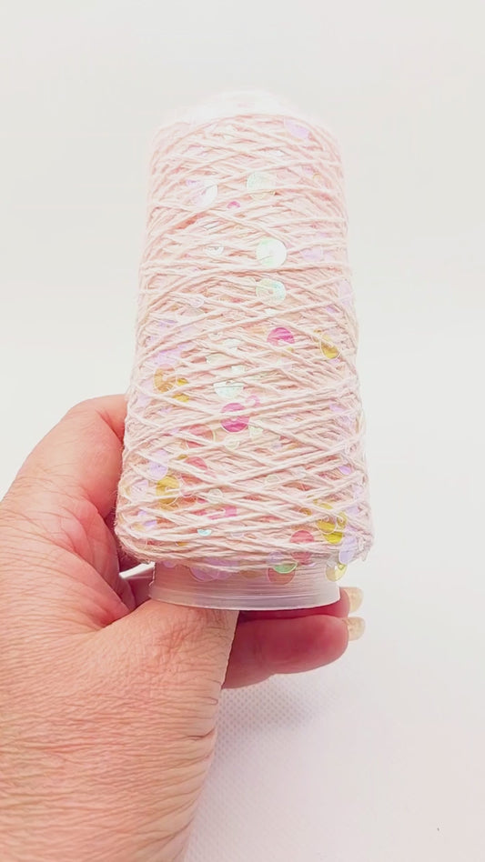 Yarn - 50g - Touch of Sparkle - Pink w. irridescent, transparent sequins