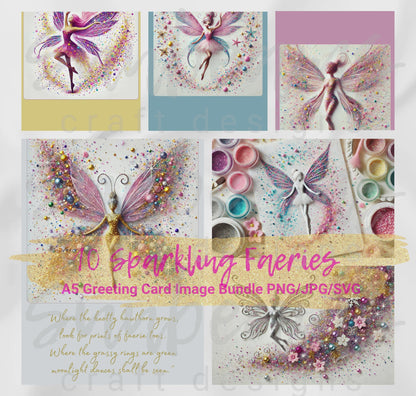 Clipart: 10 Sparkling Faeries - A5 Greeting Card Image Bundle