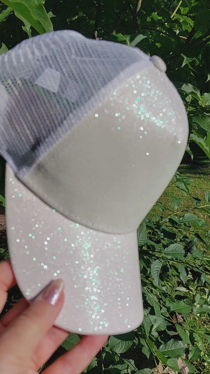 Ponytail Cap - Off-white glitter w. white mesh