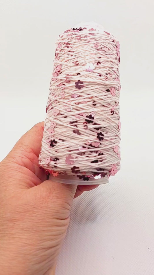 Yarn - 50g - Touch of Sparkle - Pink with pink daisy sequins