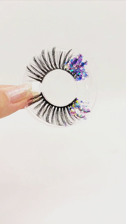 Galaxy Glow øjenvipper - 8mm - Luksuriøse m. Blå, Lilla & Pink glimmer (reusable 25x)
