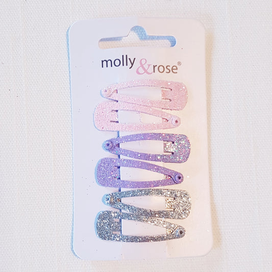 Molly & Rose - Hårklemmer 6 stk. - Pastelfarvet Glitter Pink Lilla Sølv