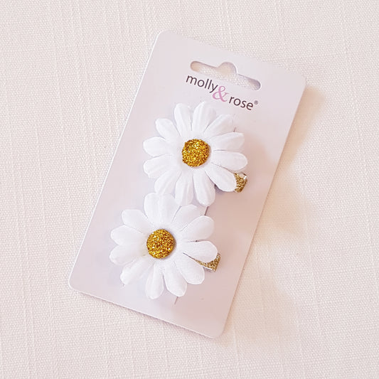Molly & Rose - Hårklemmer 2 stk. - Marguerit Hvid Glimmer