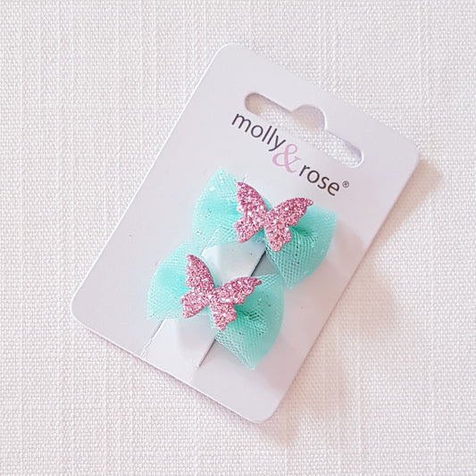 Molly & Rose - Hårklemmer 2 stk. - Net Sløjfe m. Glimmer Sommerfugl