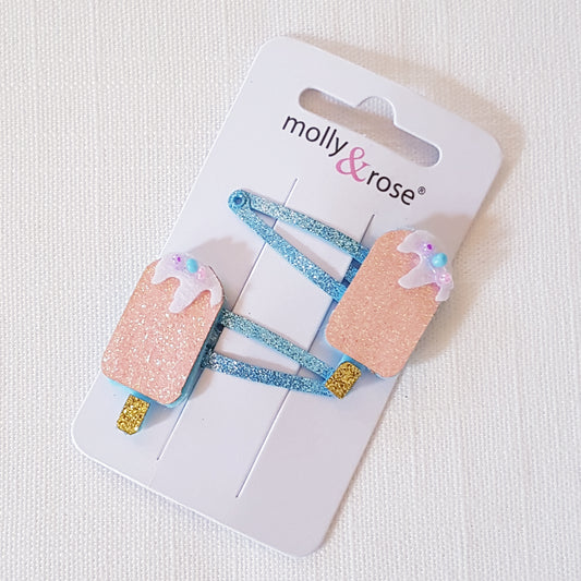 Molly & Rose - Hair clips 2 pcs. - Popsicle/Ice Cream Glitter