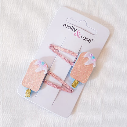 Molly & Rose - Hair clips 2 pcs. - Popsicle/Ice Cream Glitter