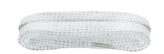 Snørebånd - Hvid med Sølv Glitter - Flad - 100 cm