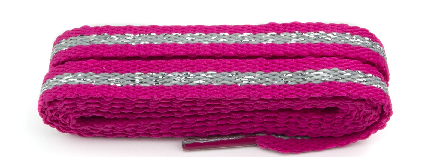 Shoelaces - Hot Pink with Silver Glitter Stripe - Flat - 114 cm