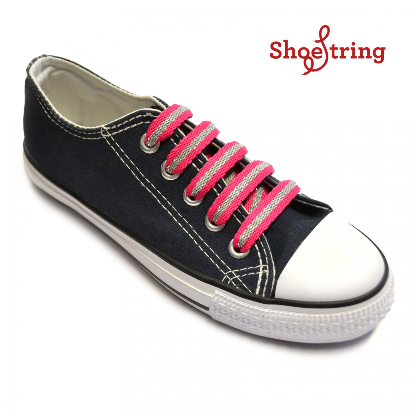 Shoelaces - Hot Pink with Silver Glitter Stripe - Flat - 114 cm