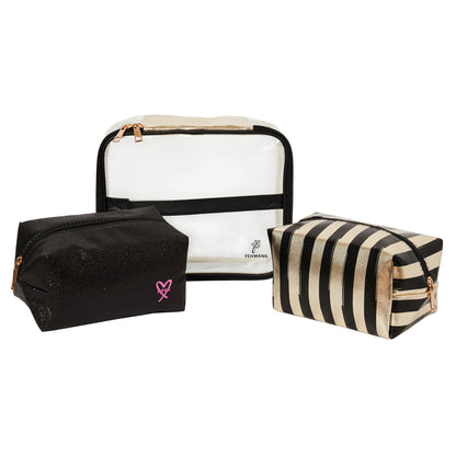 Set of 3 make-up bags - Combi Glitter Black & Gold