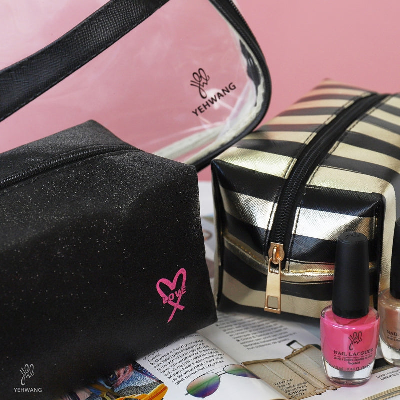 Set of 3 make-up bags - Combi Glitter Black & Gold