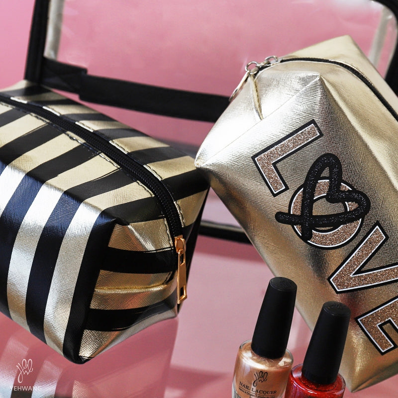 Set of 3 make-up bags - Combi Glitter Gold & Black